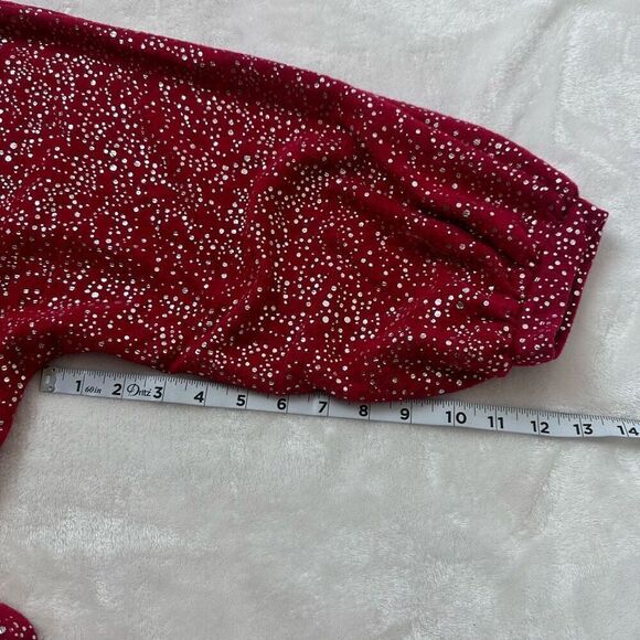Adrienne Vittadini Womem's L Balloon Sleeve Silver Sparkle Red Cocktail Blouse - Picture 8 of 10
